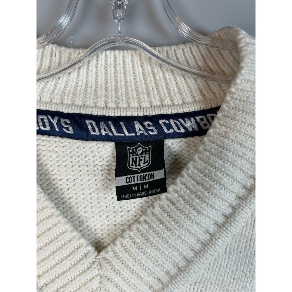 NFL Dallas Cowboys V Neck Pullover Sweater Off White Vtg Style Women's Size Med‎ - Picture 3 of 9